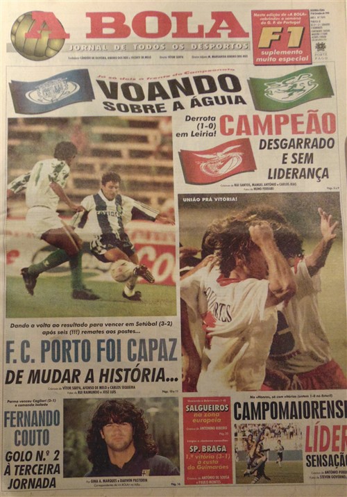Setembro 1994 - Fernando Couto em evidência; Benfica perde em Leiria