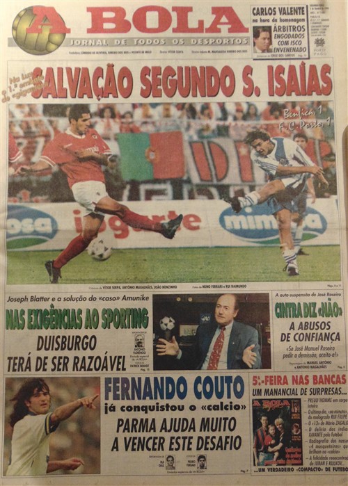 outubro 1994 - Benfica 1-1 FC Porto com Yuran e Isaías em destaque