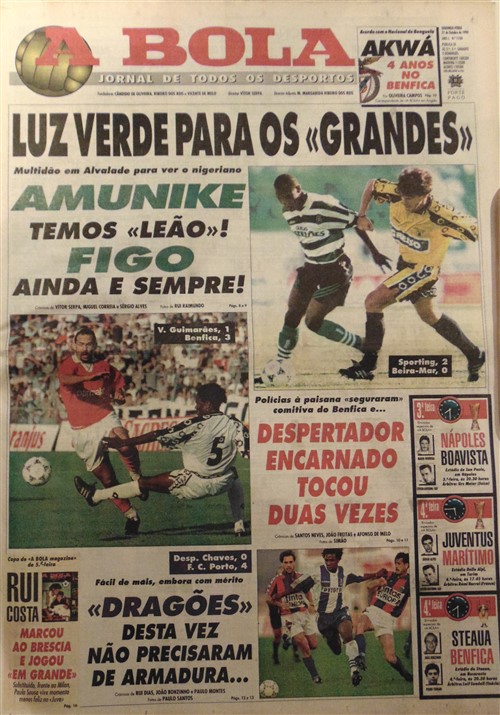 outubro 1994 - Amunike, Figo, Emerson e Akwá em destaque